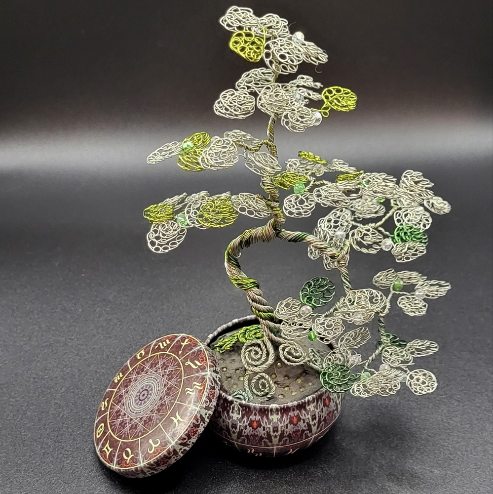 Green & Silver Bonsai Wire Tree (Tree of Life, Joshua Tree) 6.5"H X 4"W X 3"